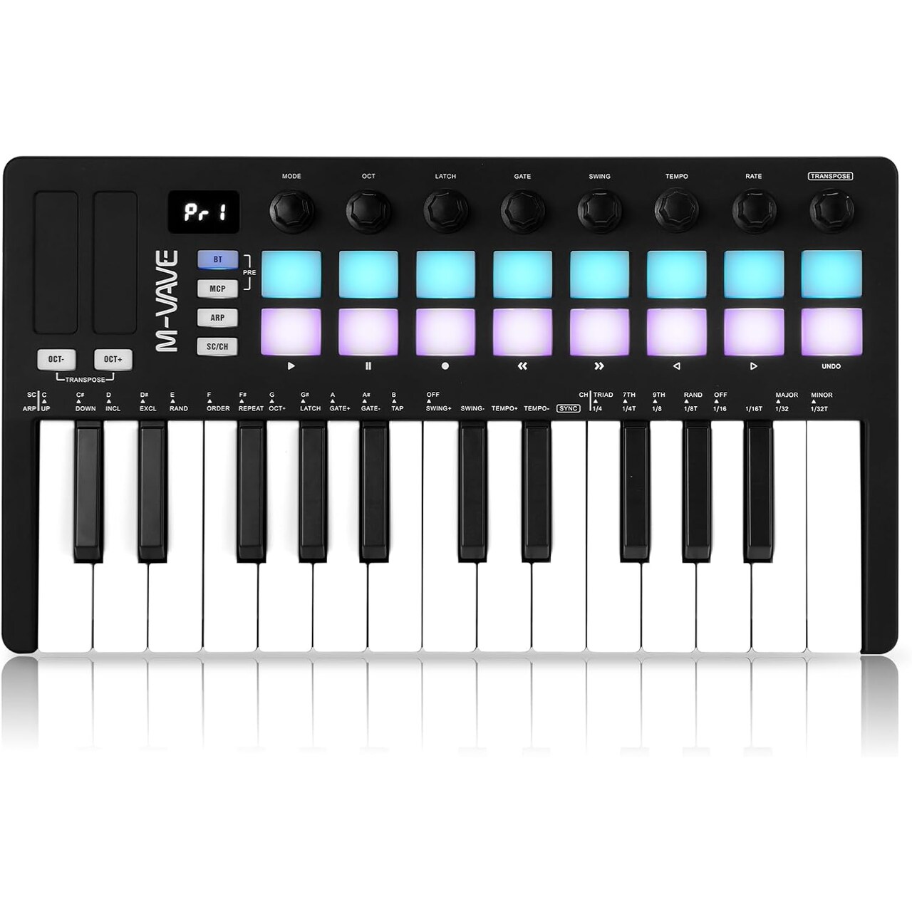 M-WAVE – MIDI Keyboard Controller – USB Bluetooth – 25 Key, 16 Pads, Knobs, DAW Compatible